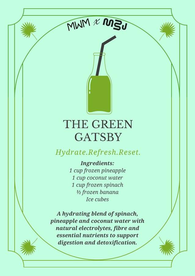 The Green Gatsby smoothie recipe card, MWM x Meraki by J