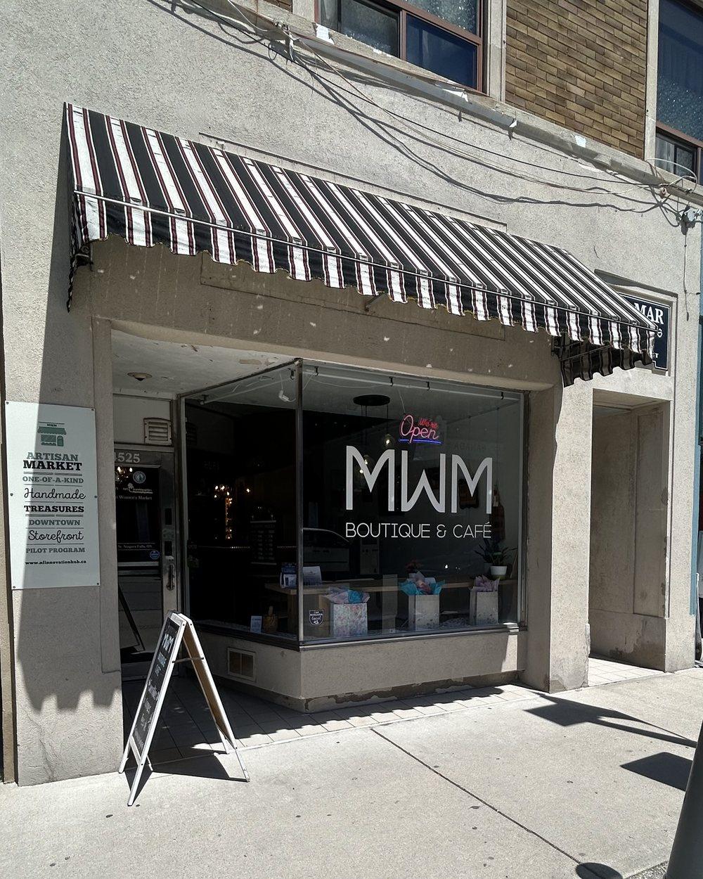 The MWM Boutique and Cafe storefront on Queen Street in downtown Niagara Falls